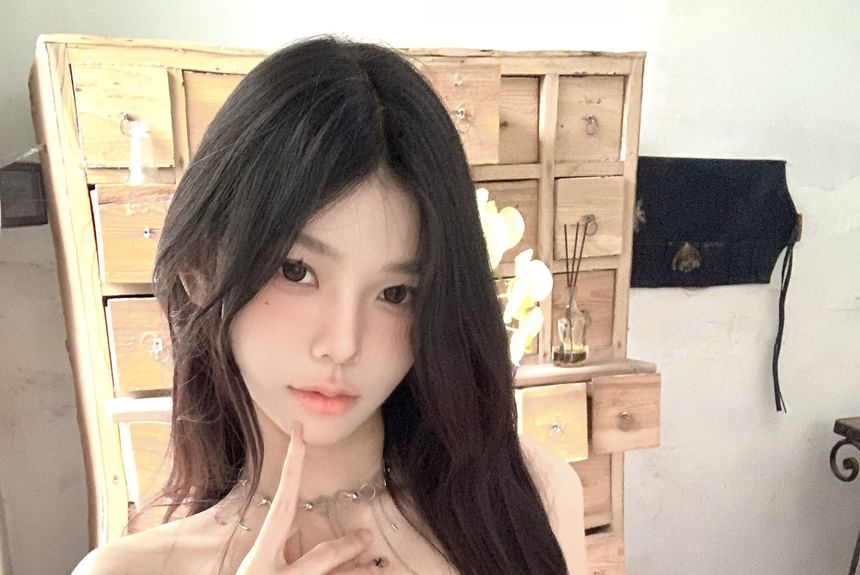 / Mid Skort Lettering Rise Plain Strapless Top