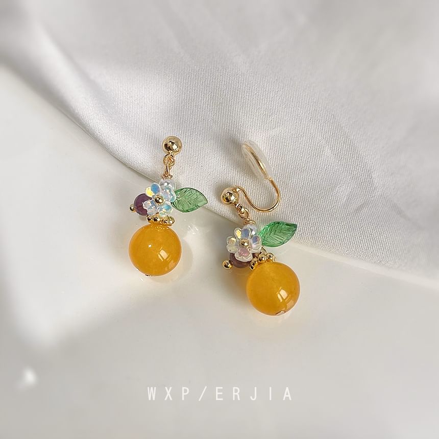 Faux Earring Alloy Floral Gemstone Dangle