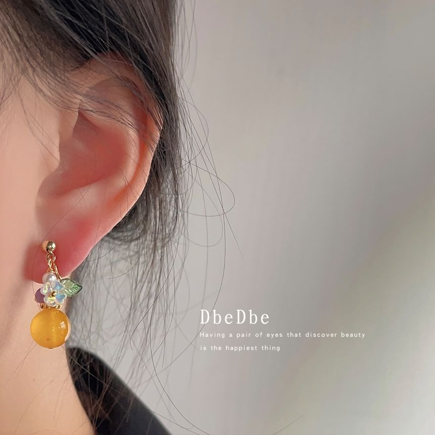 Faux Earring Alloy Floral Gemstone Dangle