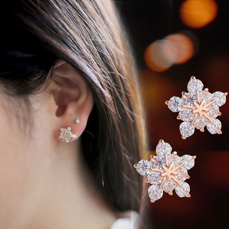 (Various Alloy Earring Rhinestone Designs) Stud Floral