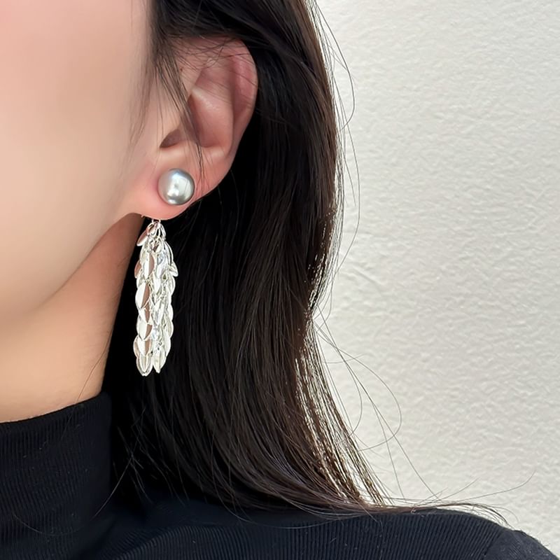 Alloy Pearl Earring Chandelier Faux Leaf