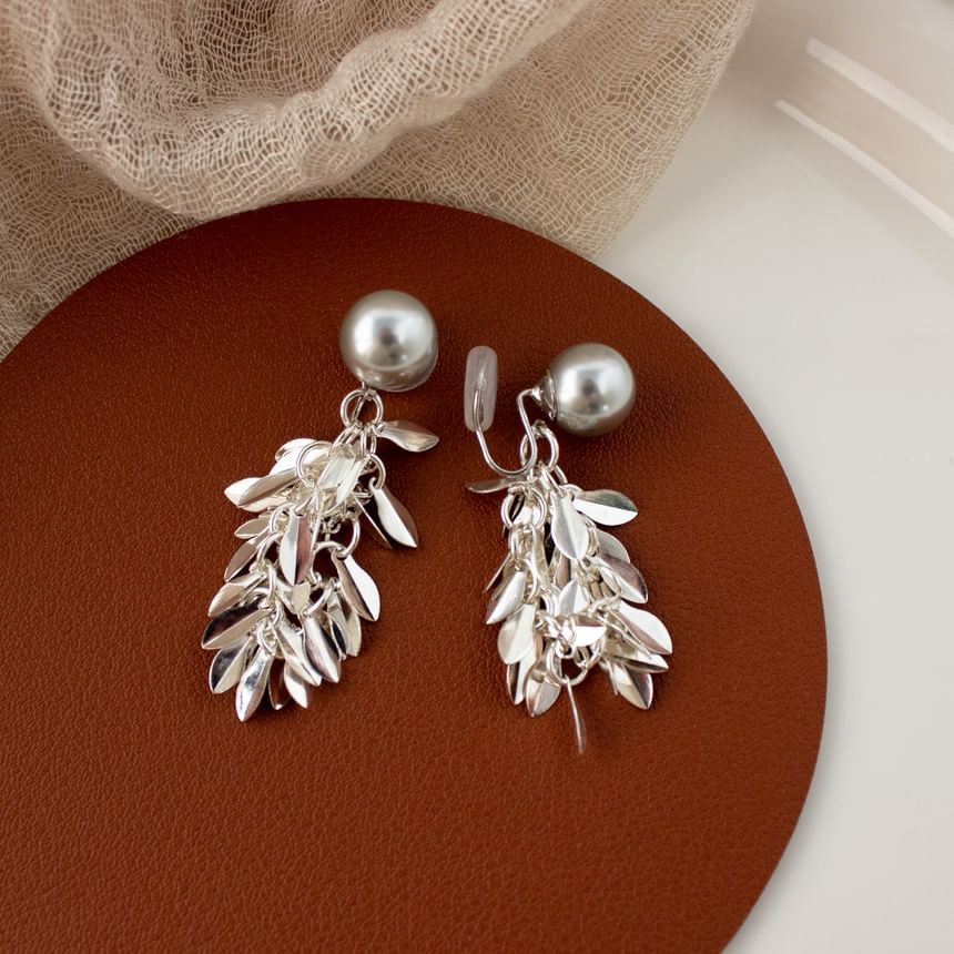 Alloy Pearl Earring Chandelier Faux Leaf