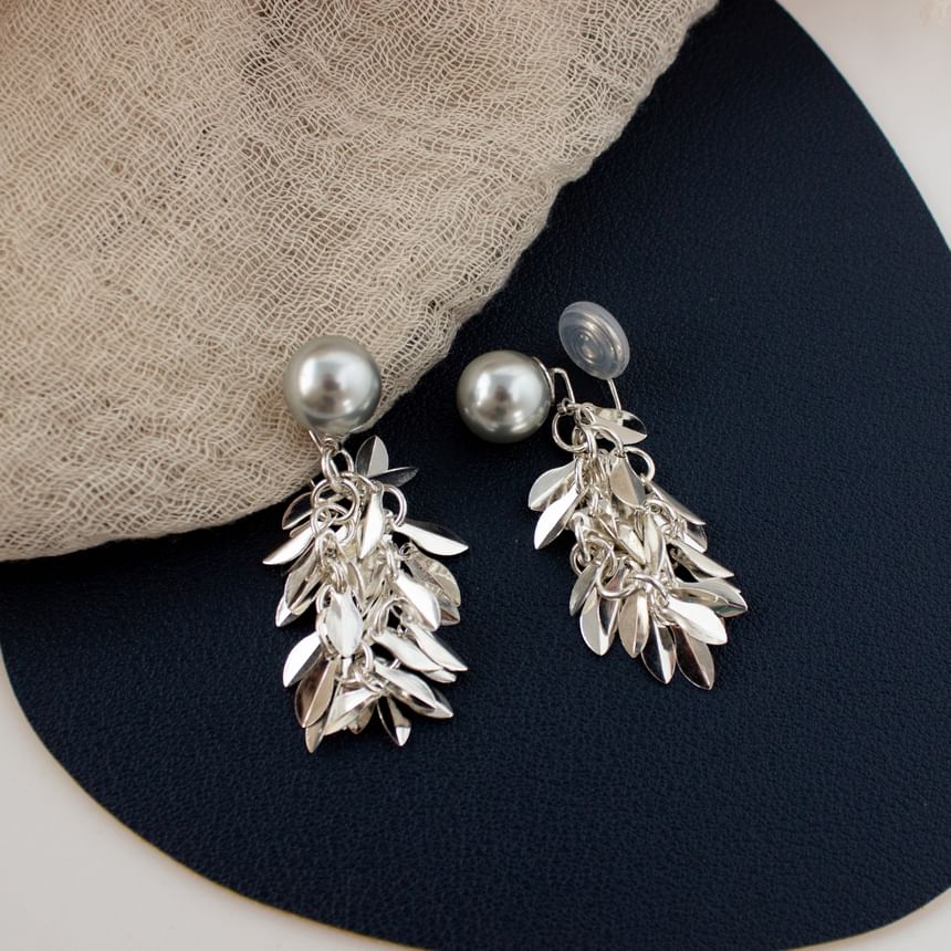 Alloy Pearl Earring Chandelier Faux Leaf