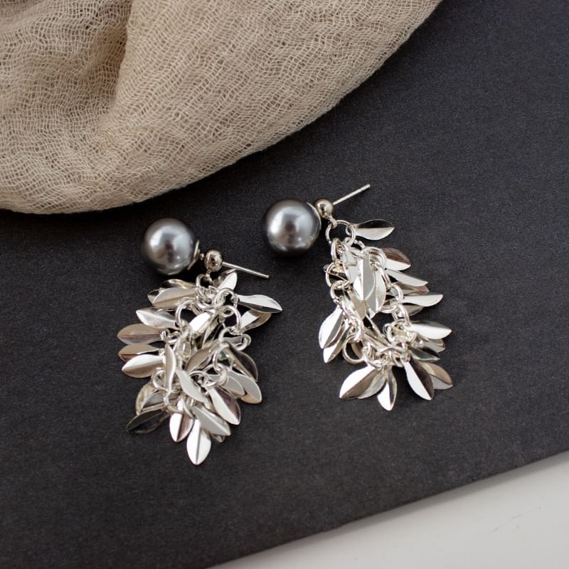 Alloy Pearl Earring Chandelier Faux Leaf