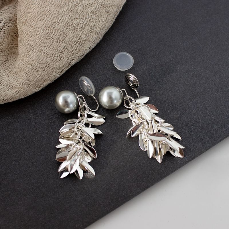 Alloy Pearl Earring Chandelier Faux Leaf