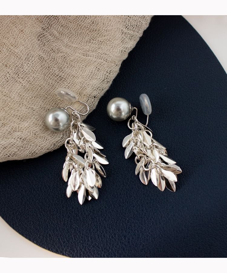 Alloy Pearl Earring Chandelier Faux Leaf