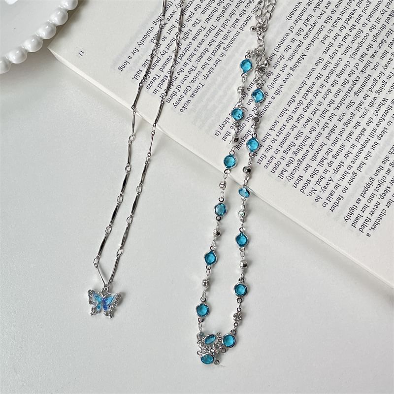 Set: Necklace + Pendant Alloy Faux Choker Butterfly Crystal