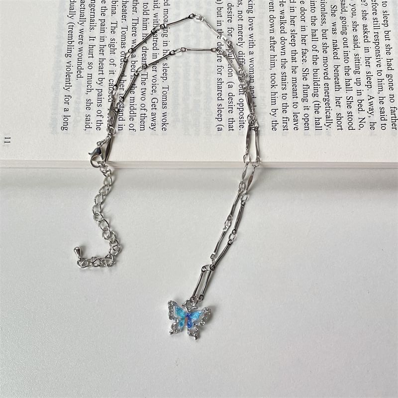 Set: Necklace + Pendant Alloy Faux Choker Butterfly Crystal