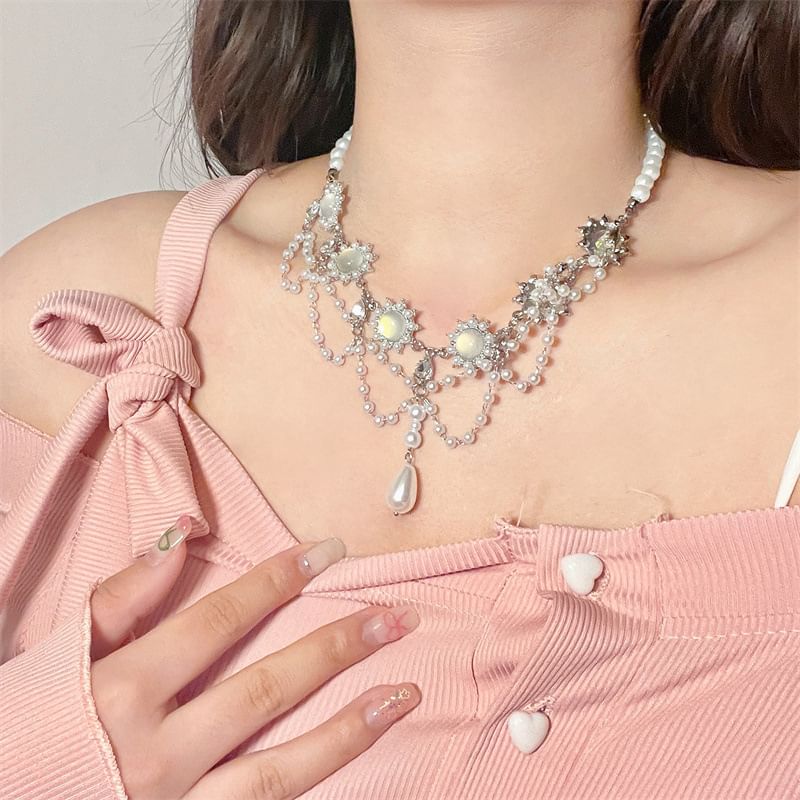 Choker Faux Layered Alloy Pearl
