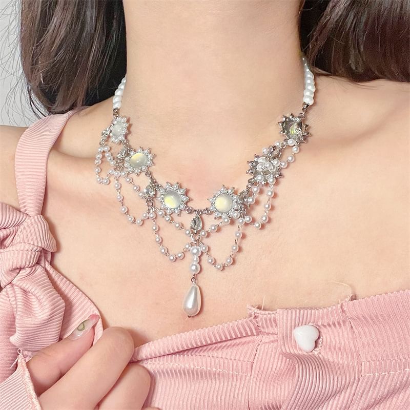Choker Faux Layered Alloy Pearl