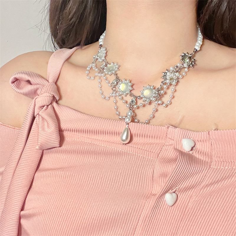 Choker Faux Layered Alloy Pearl