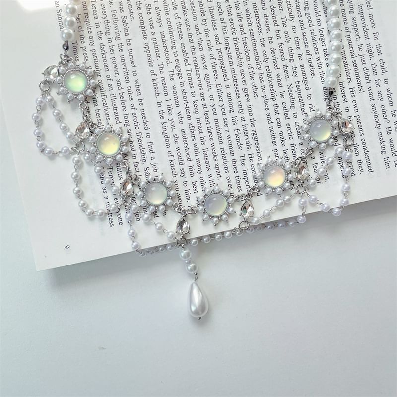 Choker Faux Layered Alloy Pearl