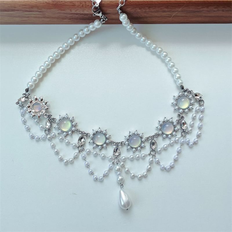 Choker Faux Layered Alloy Pearl