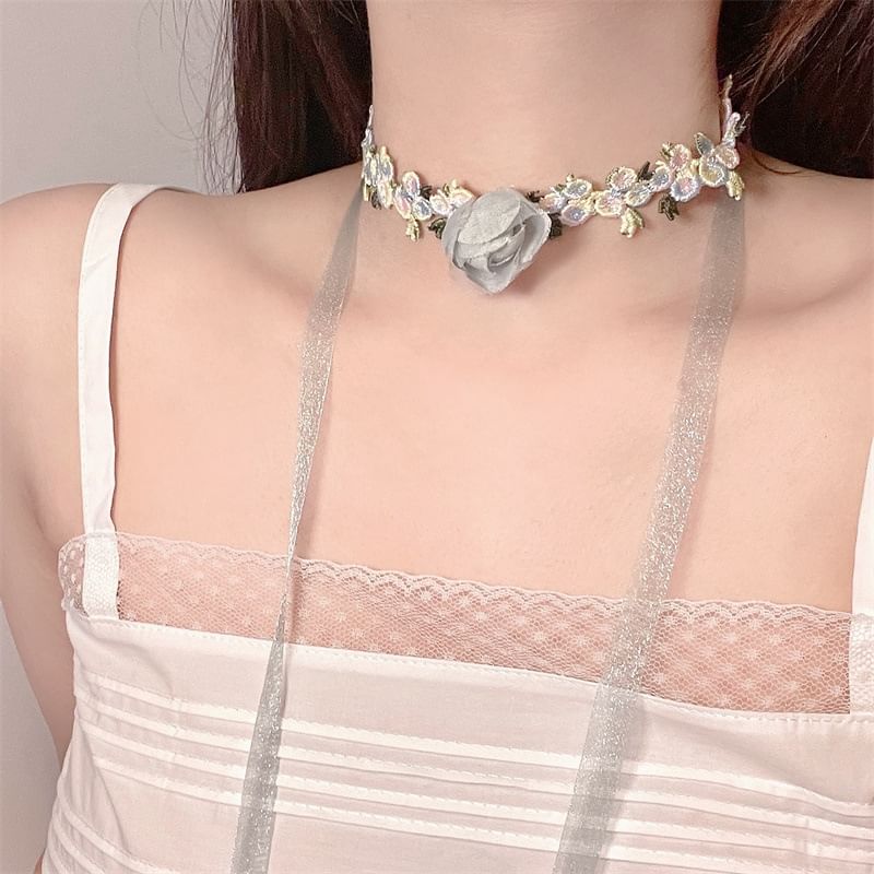 Lace Rose Ribbon Choker