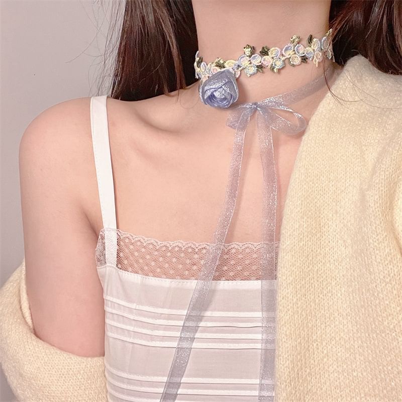 Lace Rose Ribbon Choker
