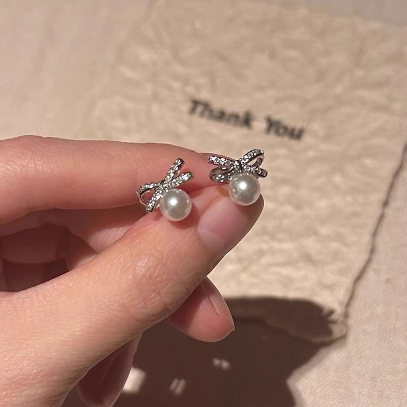 Earring Pearl Faux Stud Bow