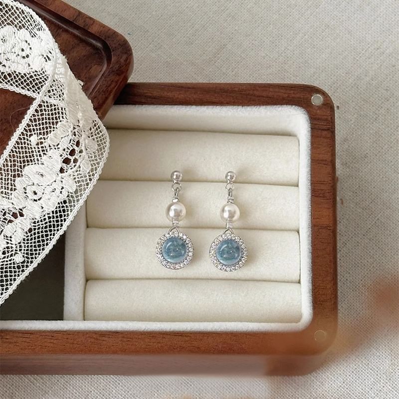 Rhinestone Pearl Drop Earring Faux