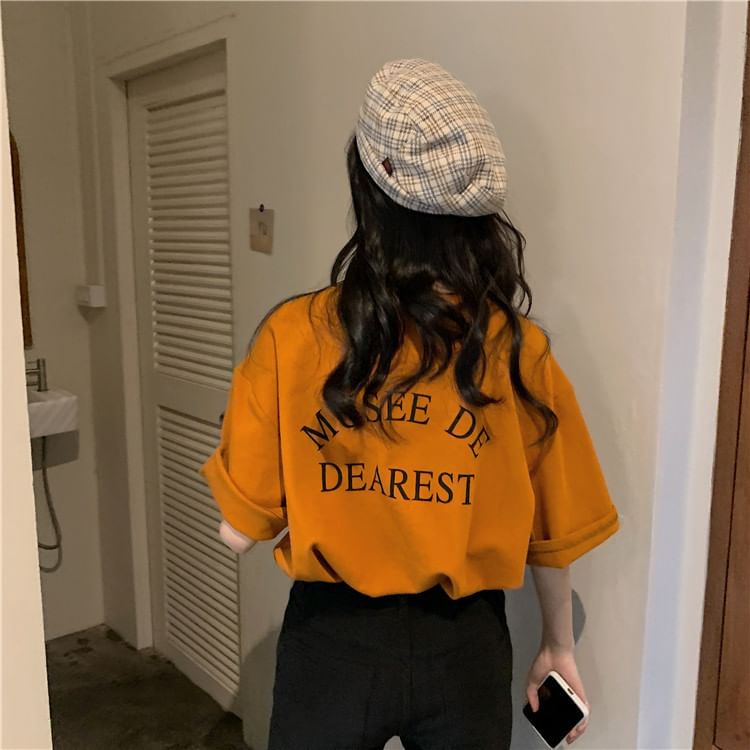 Short-Sleeve Lettering T-Shirt Crew Print Neck