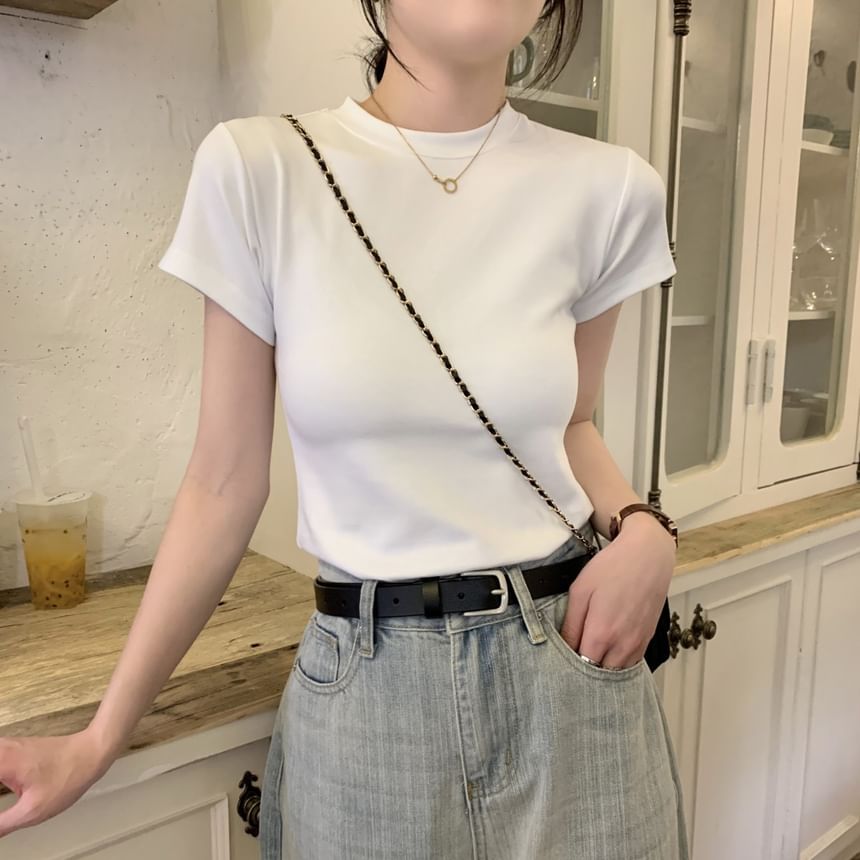 Crew Tee Neck Plain Short-Sleeve