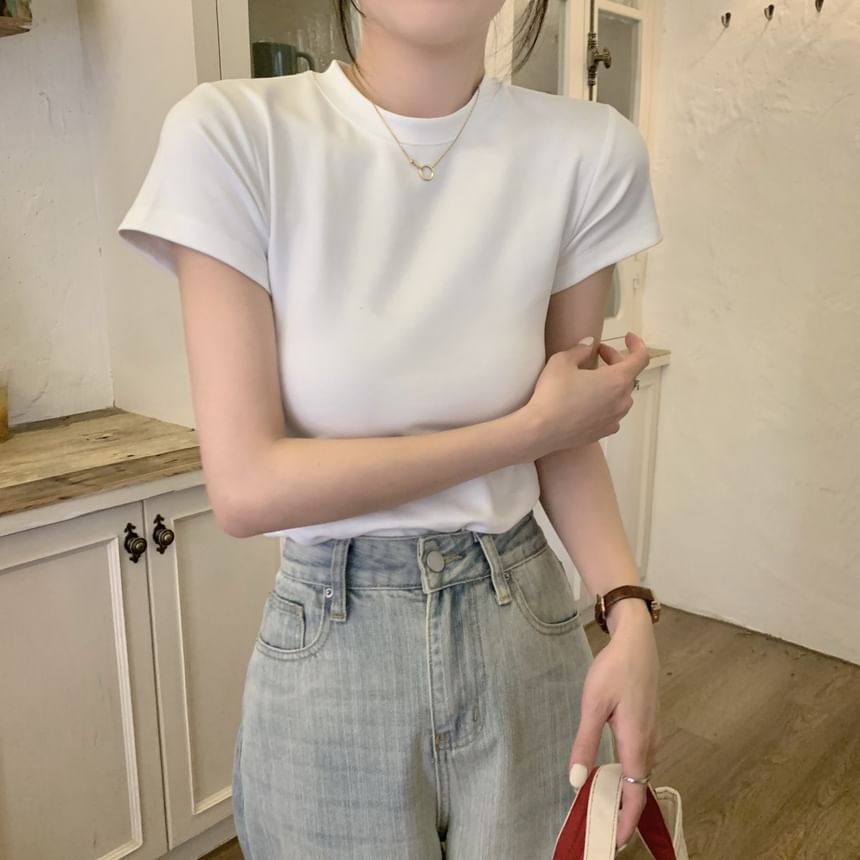 Crew Tee Neck Plain Short-Sleeve