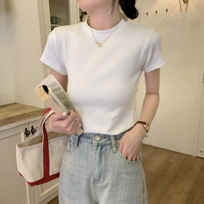 Crew Tee Neck Plain Short-Sleeve