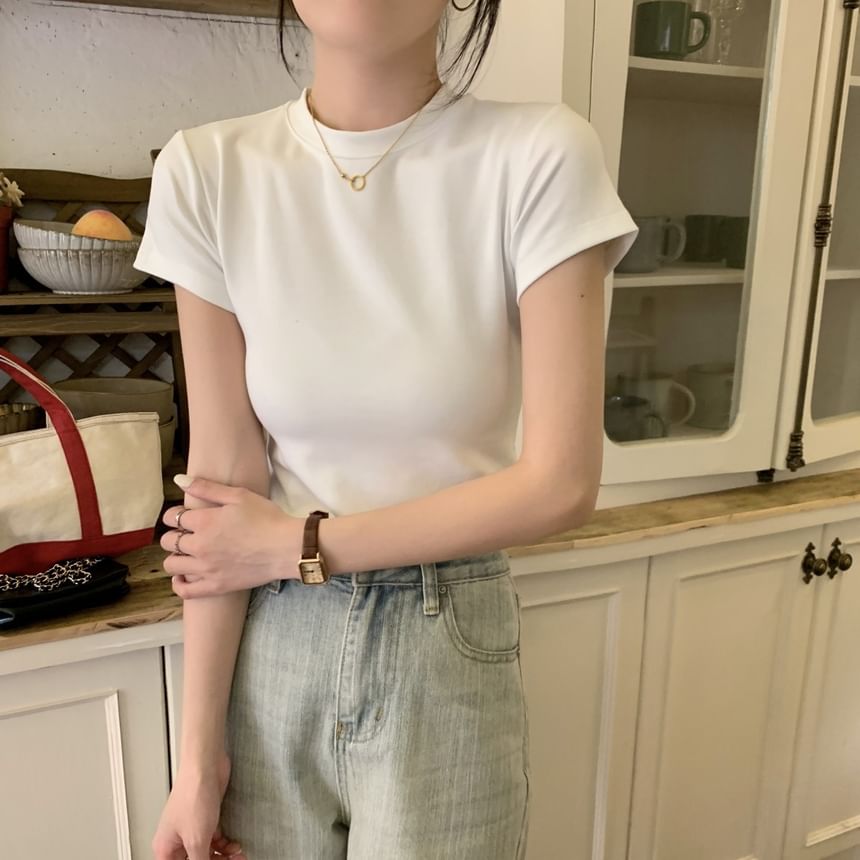 Crew Tee Neck Plain Short-Sleeve