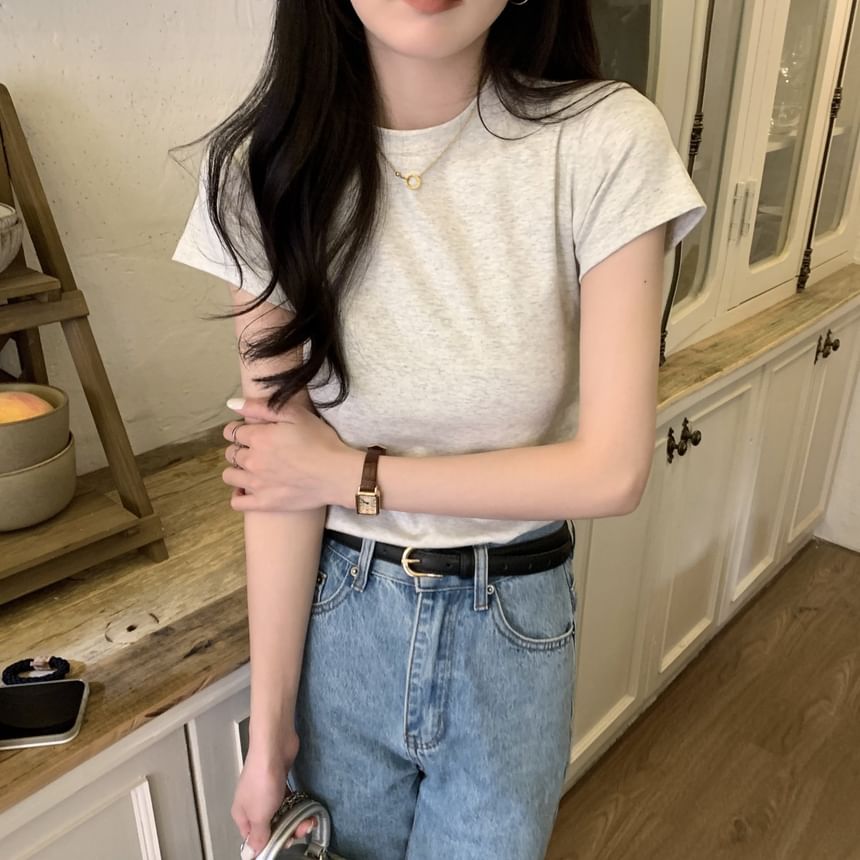 Crew Tee Neck Plain Short-Sleeve