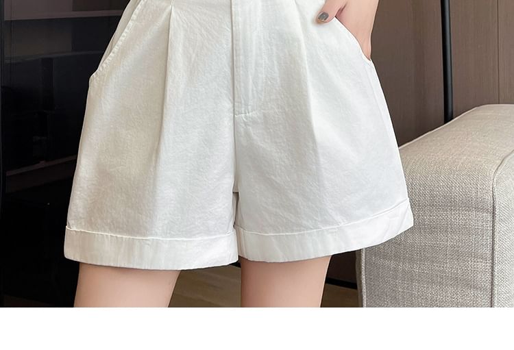 High Waist Pleated Casual Shorts With Rolled Hem Egirldoll