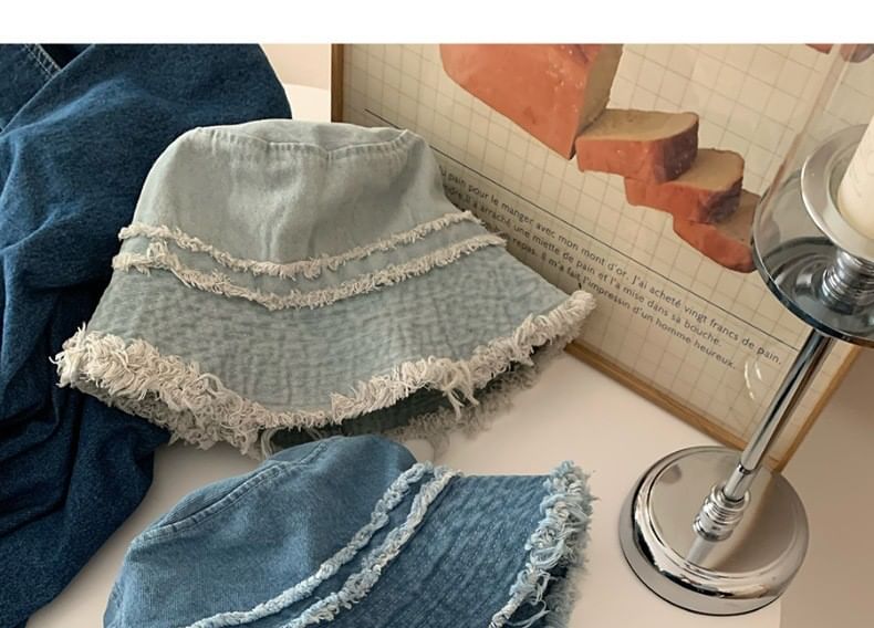 Fringed Distressed Hat Denim Bucket