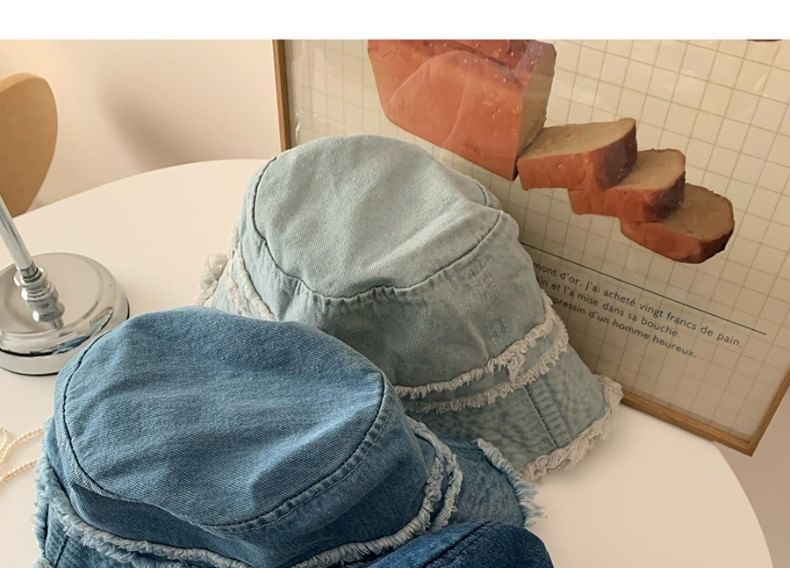 Fringed Distressed Hat Denim Bucket