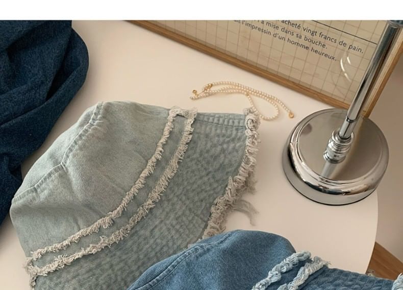 Fringed Distressed Hat Denim Bucket
