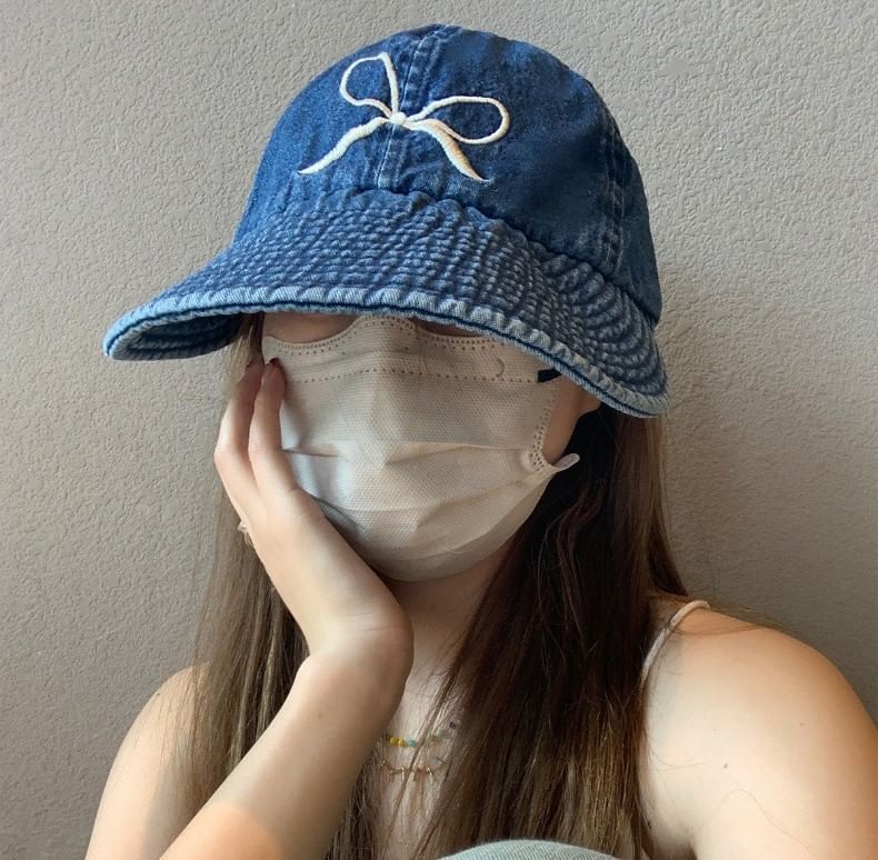 Denim Cap Baseball Embroidered Bow