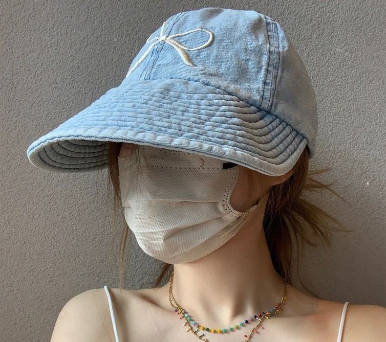 Denim Cap Baseball Embroidered Bow