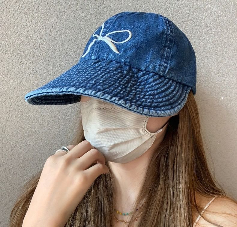 Denim Cap Baseball Embroidered Bow