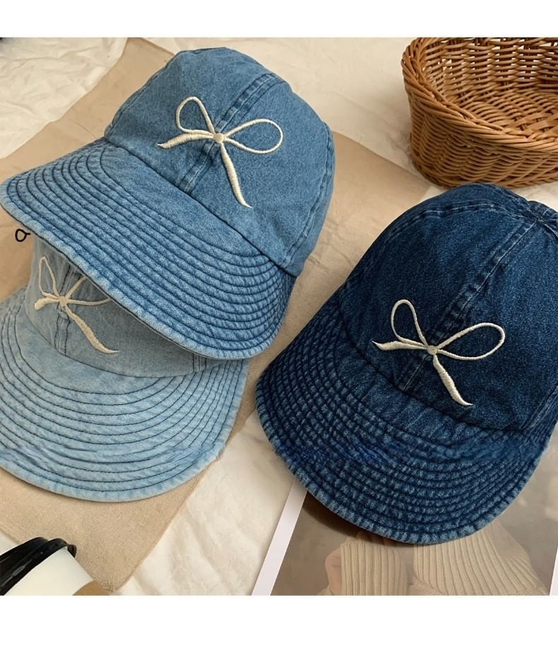 Denim Cap Baseball Embroidered Bow