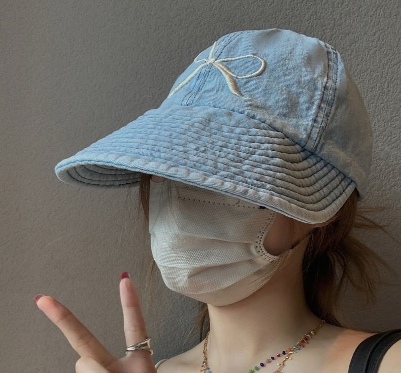 Denim Cap Baseball Embroidered Bow