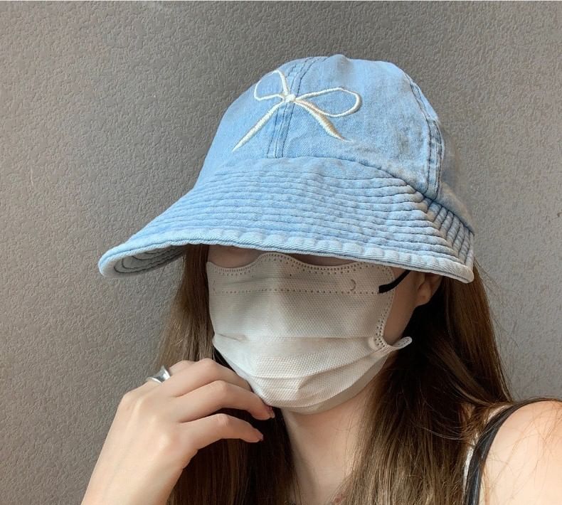 Denim Cap Baseball Embroidered Bow
