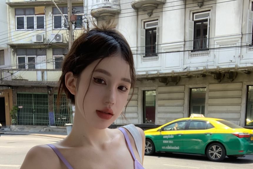 Bodysuit Top Mesh V-Neck Plain Spaghetti Strap