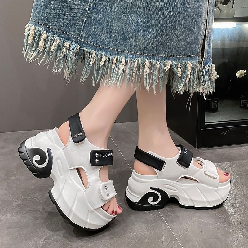 Slingback Strap Adhesive Two Studded Platform Tone Sandals