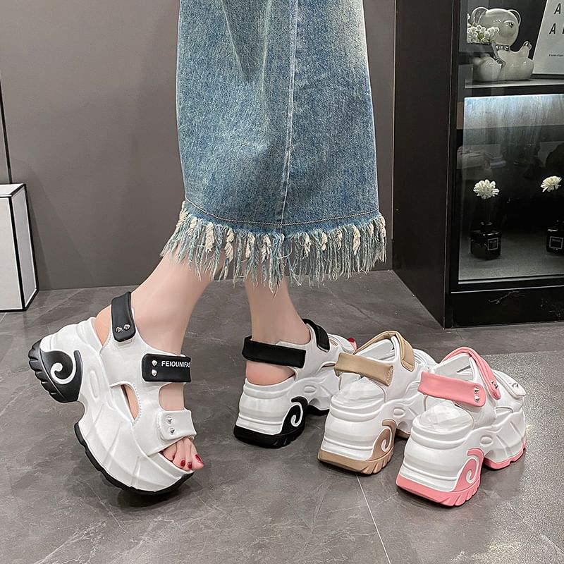Slingback Strap Adhesive Two Studded Platform Tone Sandals