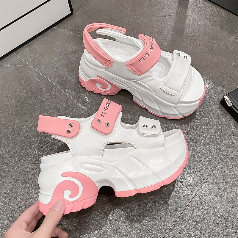 Slingback Strap Adhesive Two Studded Platform Tone Sandals