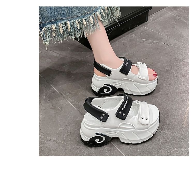 Slingback Strap Adhesive Two Studded Platform Tone Sandals