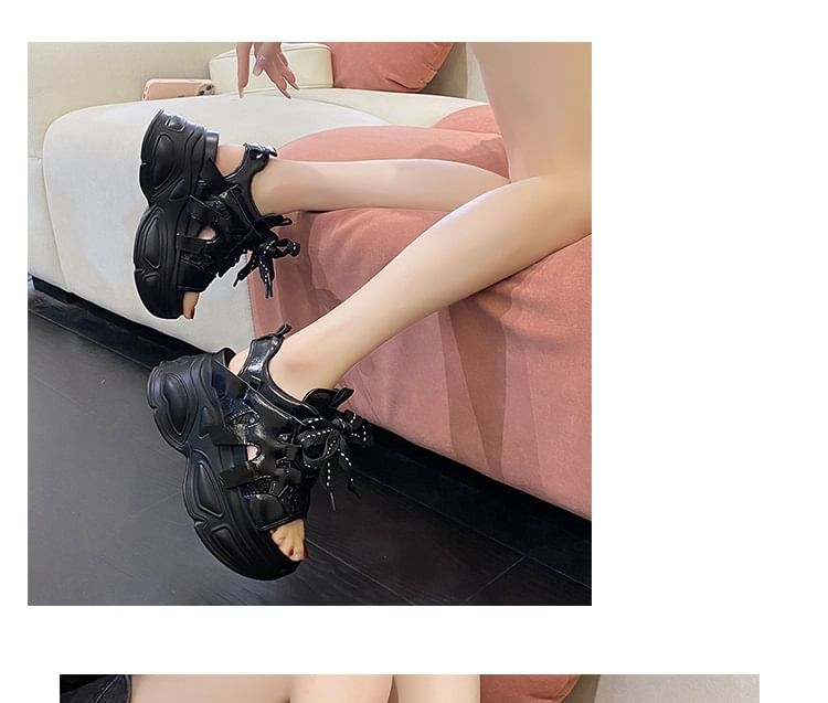 Lace-Up Platform Sandals Slingback Sequin