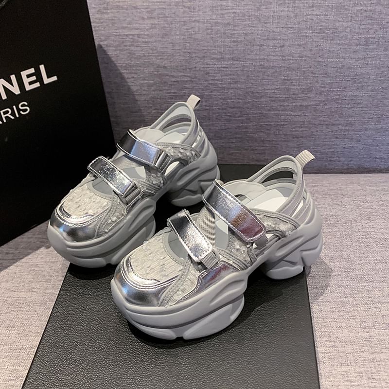 Sandals Strap Sneaker Platform Sequin Adhesive Mesh