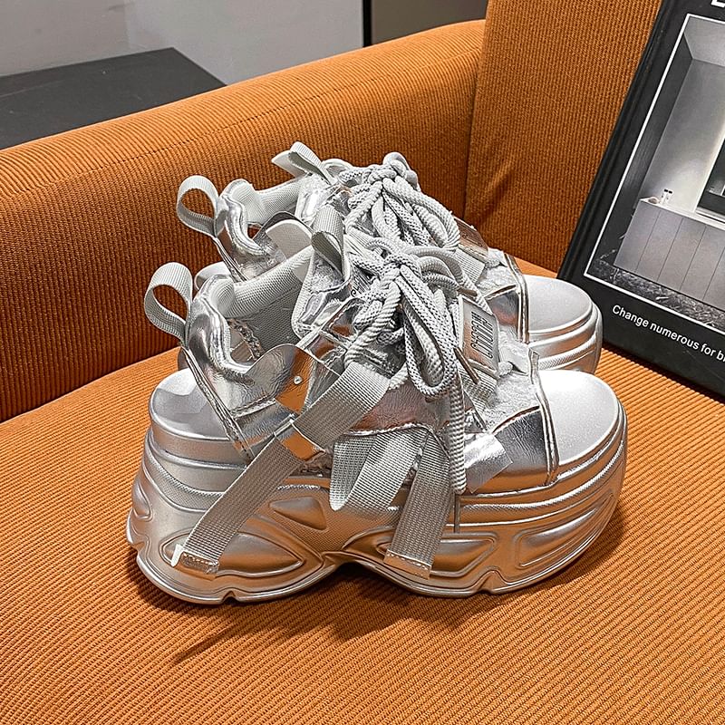 Sandals Slingback Lace-Up Sequin Platform