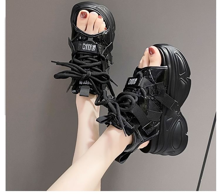 Sandals Slingback Lace-Up Sequin Platform