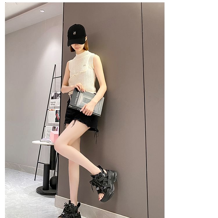 Sandals Slingback Lace-Up Sequin Platform