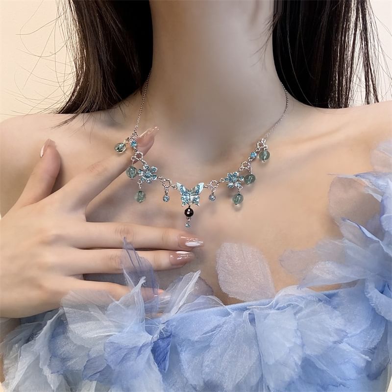 Alloy Floral Butterfly Choker