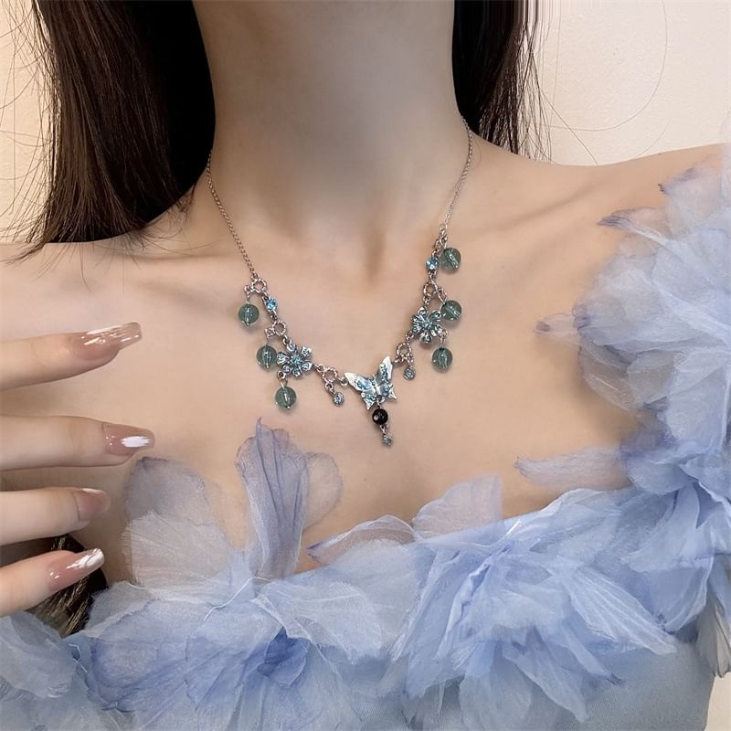 Alloy Floral Butterfly Choker