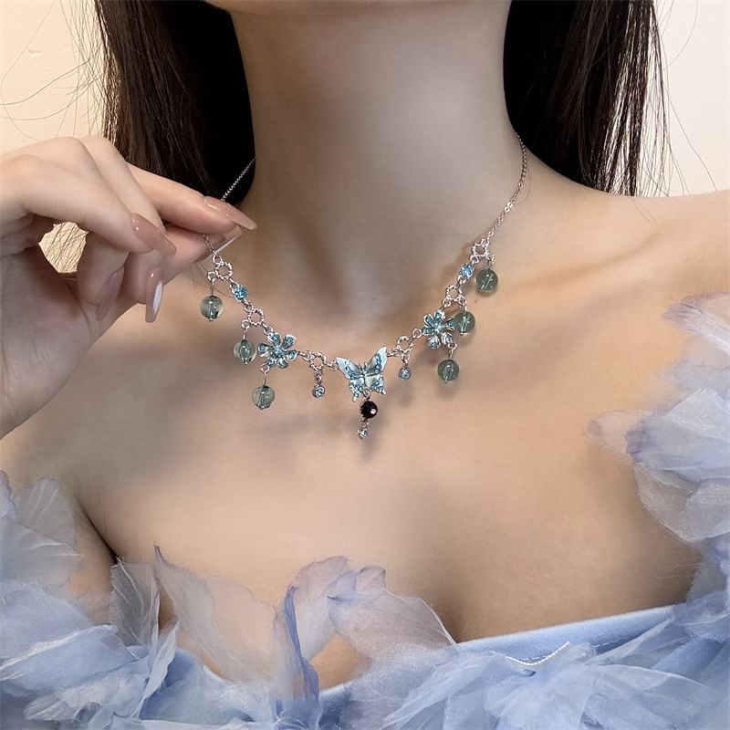 Alloy Floral Butterfly Choker